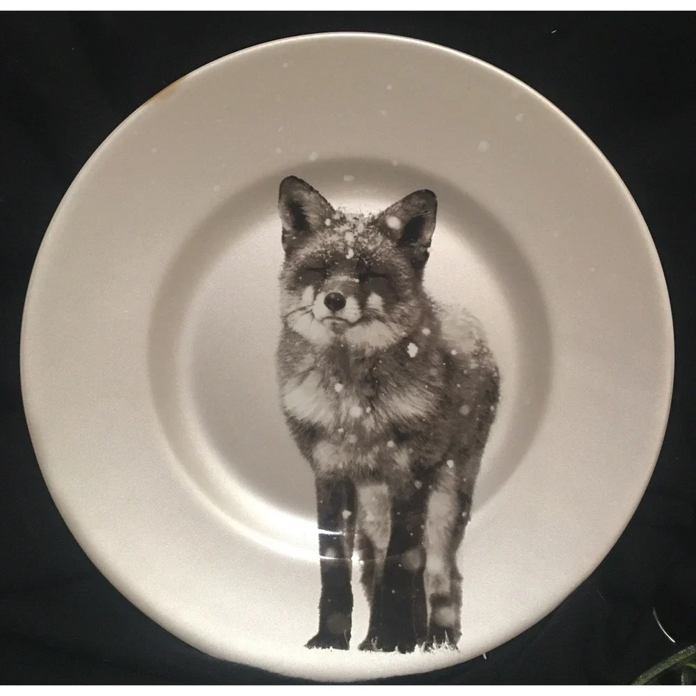 PIER 1 Imports Snow Forest Winter Fox Decorative Plate Dish 8.5